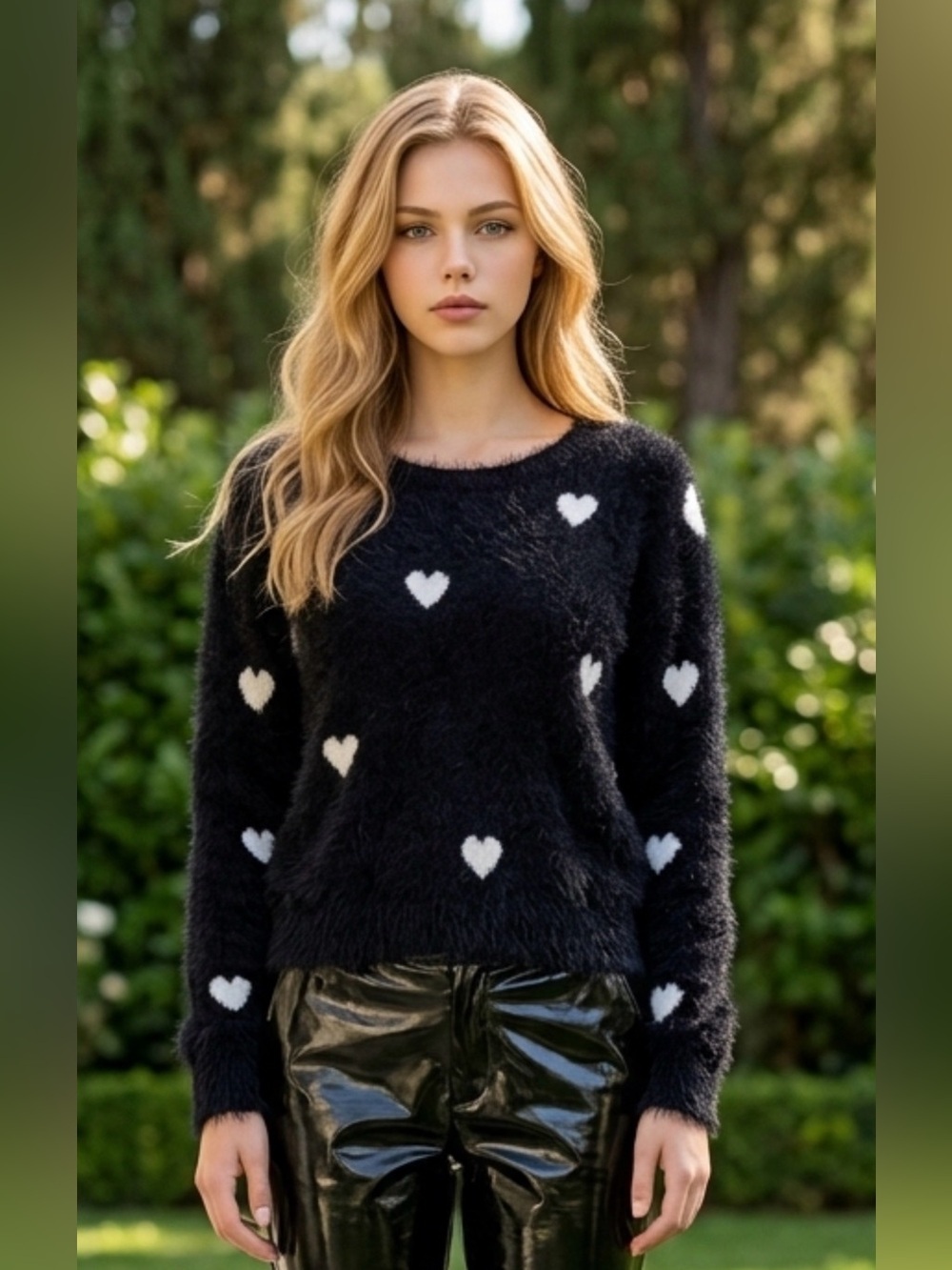 Buffalo David Bitton Black Fuzzy Heart Sweater
